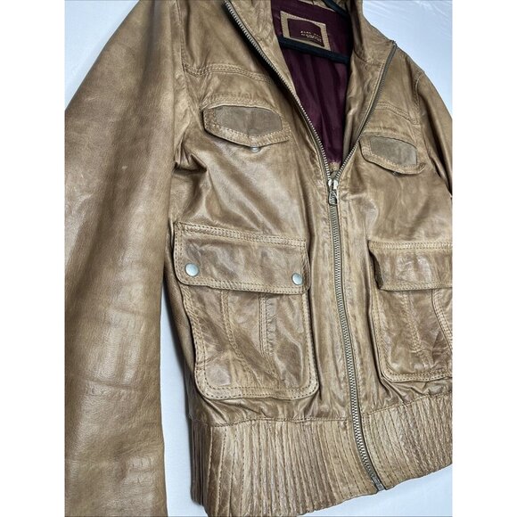 RARE ZARA Man Camel Brown Goat Leather Jacket Size Medium - Vintage - Picture 7 of 16